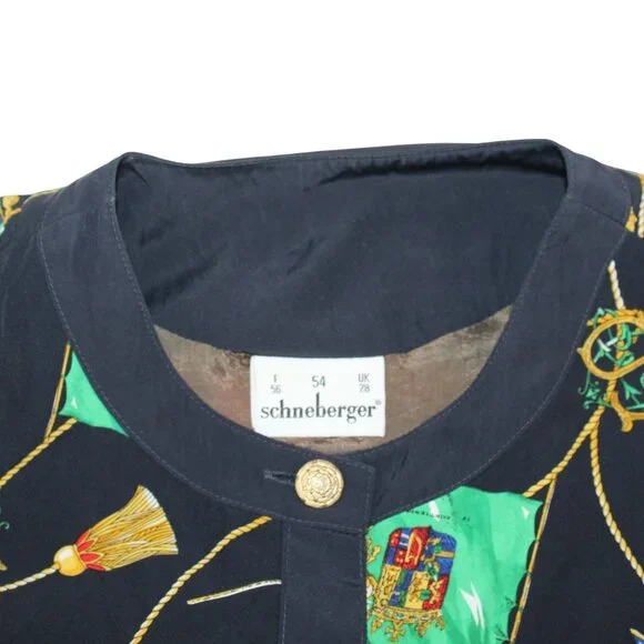 Schneberger Blouse Plus Sz Womens US 24 Royal Crest Pattern Button Front - Picture 9 of 16